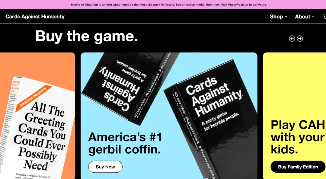 Cards Against Humanity ad copy example