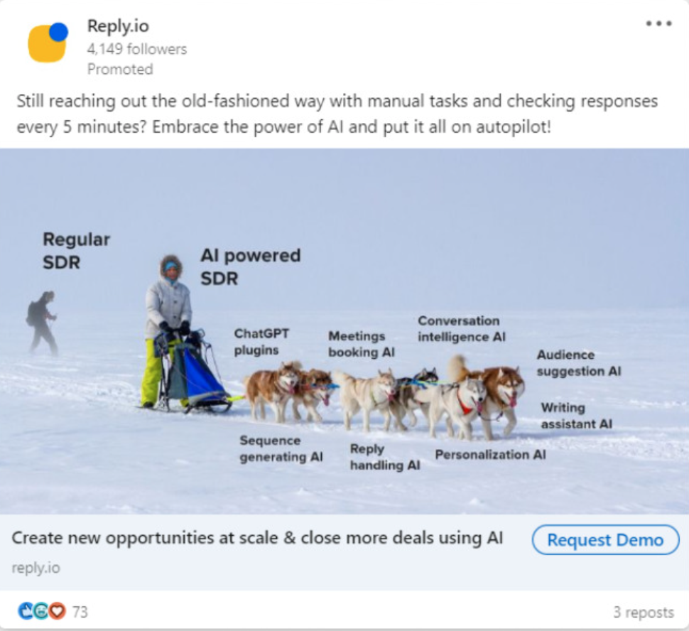 Reply.io's Linkedin meme ad